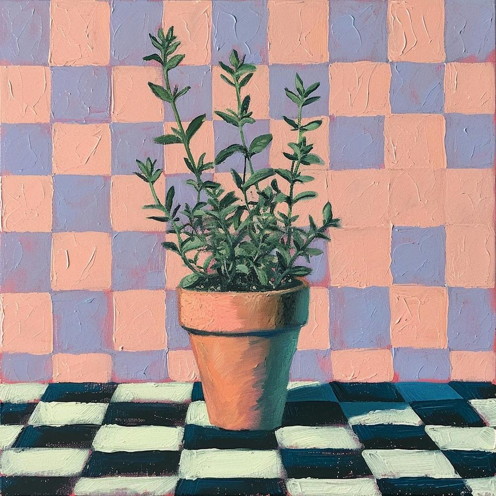 Potted Herb Pastel Checkerboard 2