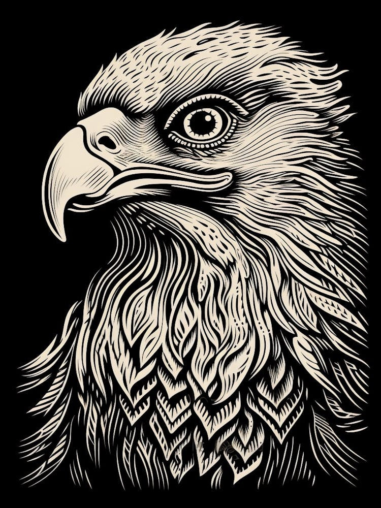 B&W Bird Linocut Eagle 2