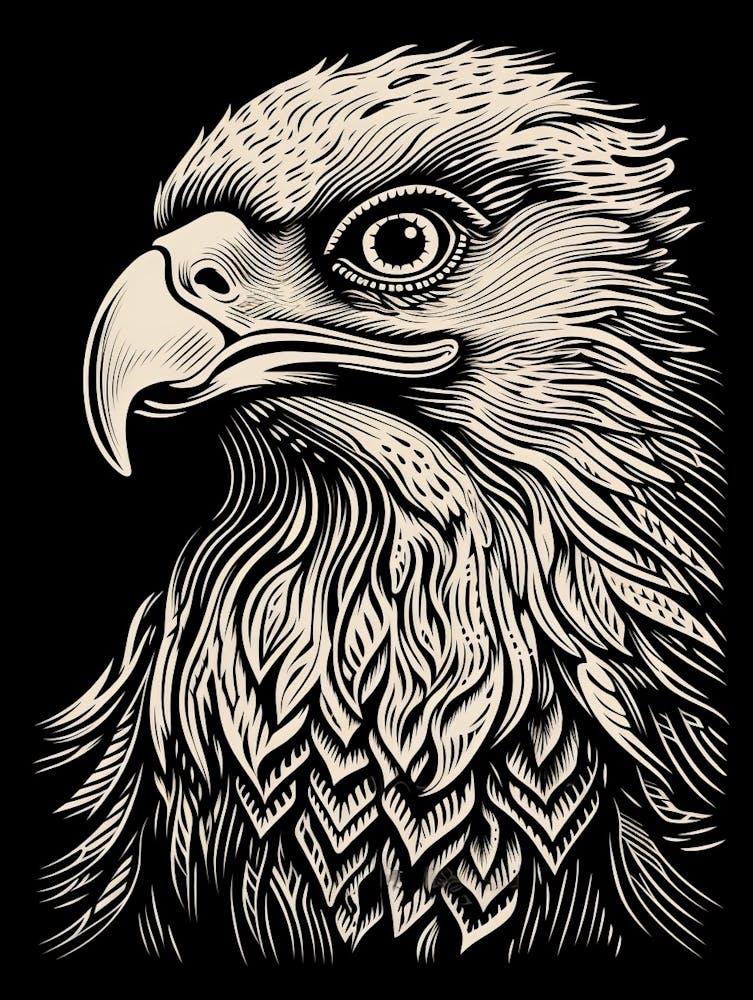 B&W Bird Linocut Eagle 2