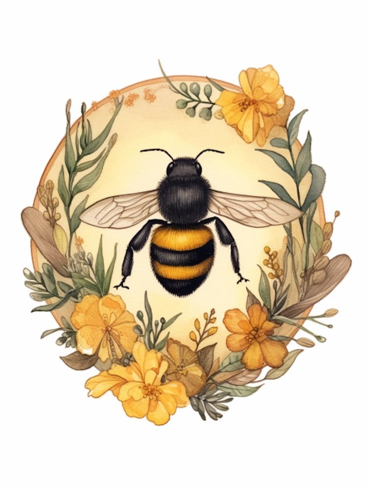 Northern Bumble Bee Beehive Watercolour Illustration 3