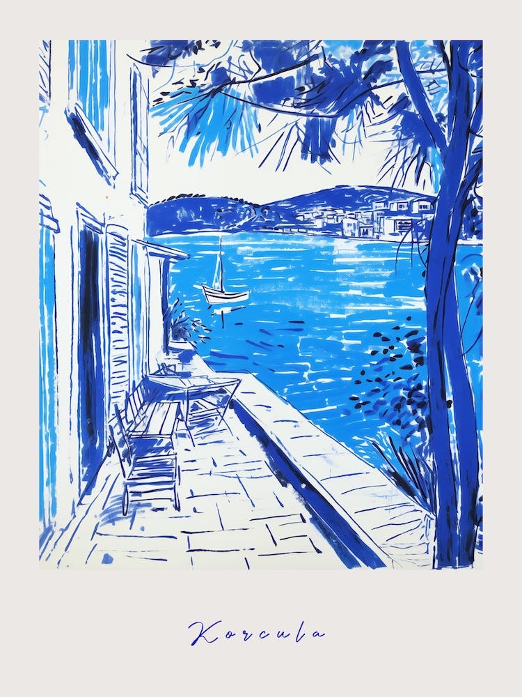 Korcula Croatia Mediterranean Blue Drawing Poster
