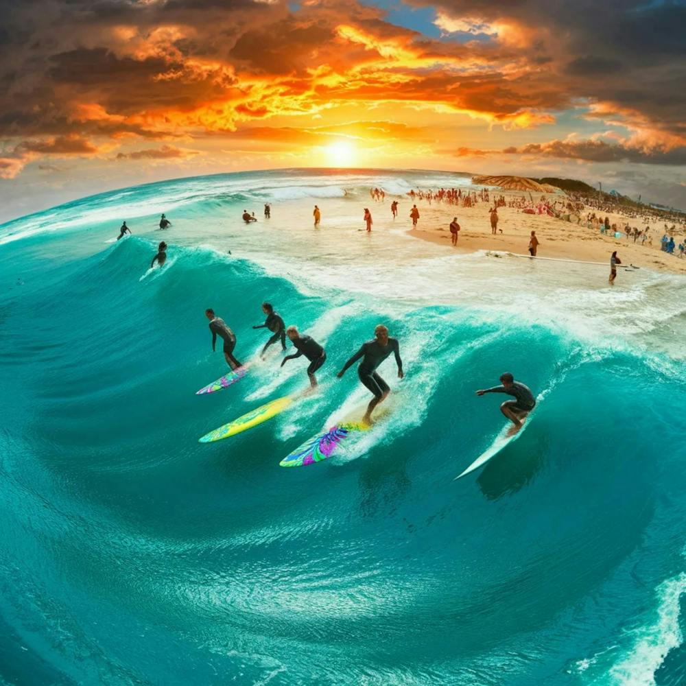 Surfers At Sunset