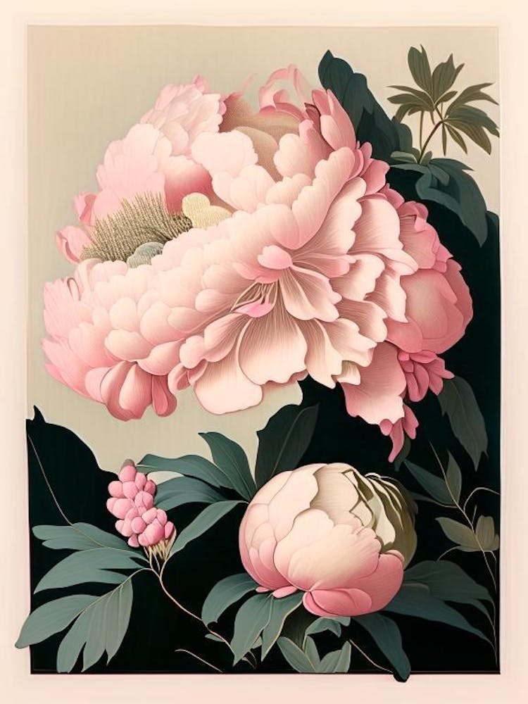 Kansas Peonies Pink 2 Vintage Sketch