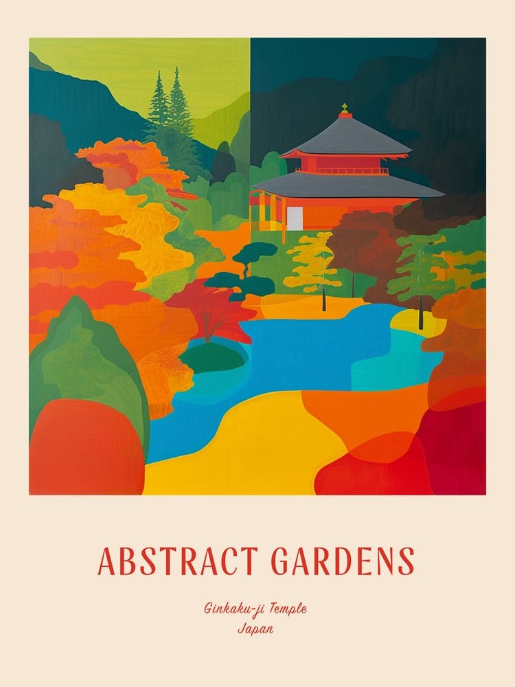 Colourful Gardens Ginkaku Ji  Temple Japan 1 Red Poster