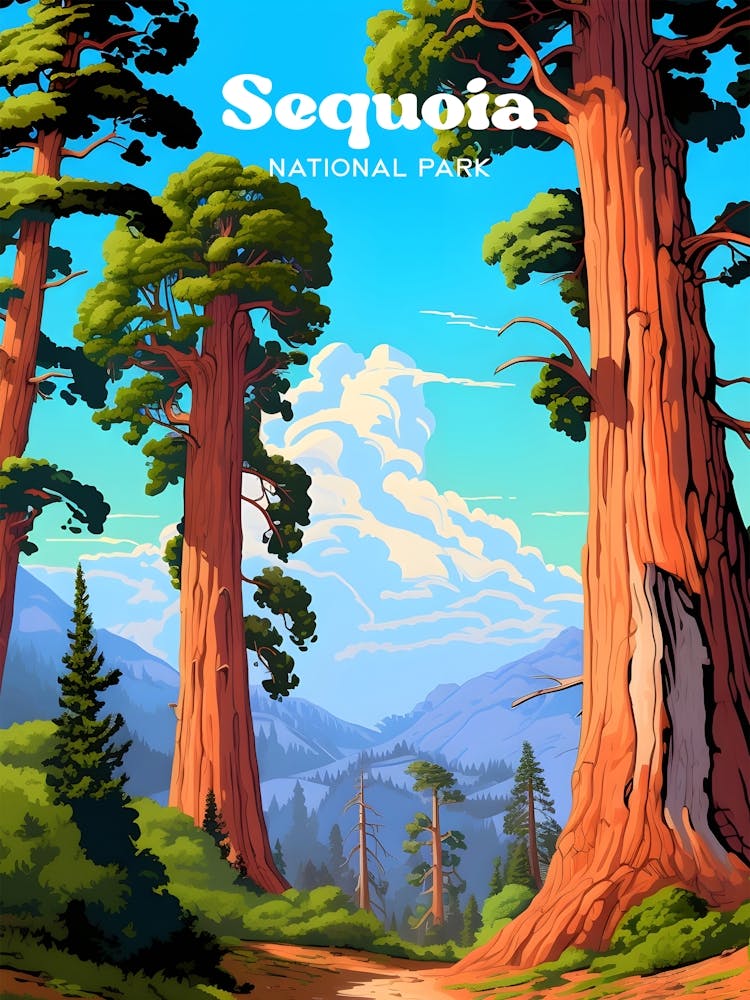 Sequoia National Park California Trees Modern Travel Art