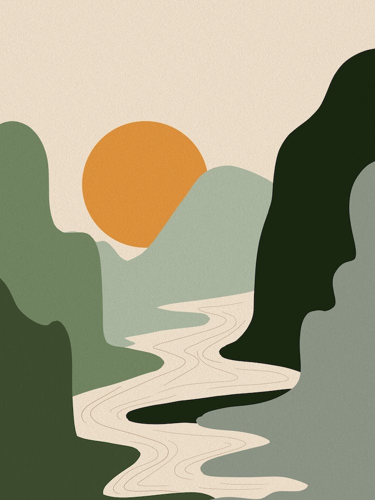 Abstract Sunset And Green Mountains