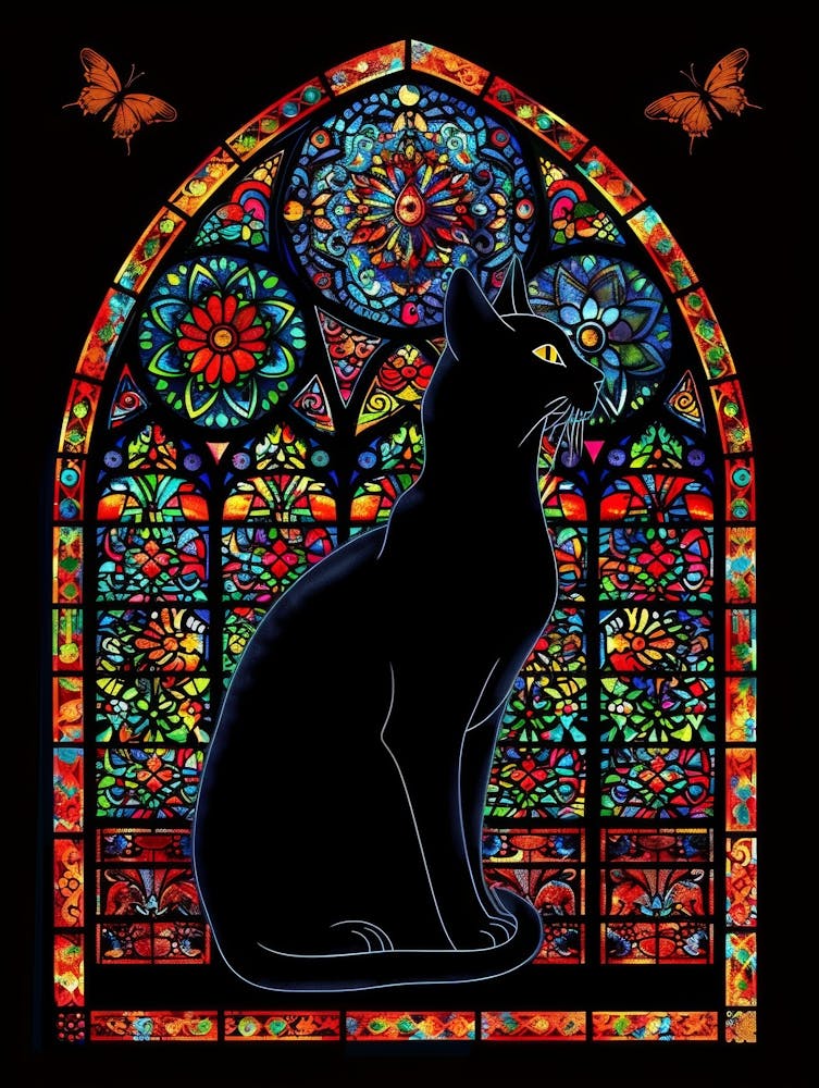 Black Cat In Stained Glass