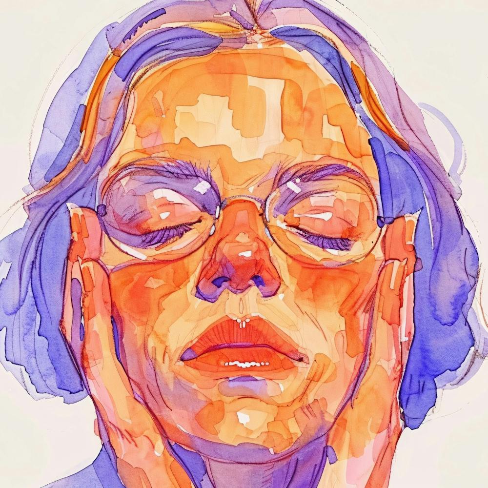 Watercolor Of A Woman With Glasses