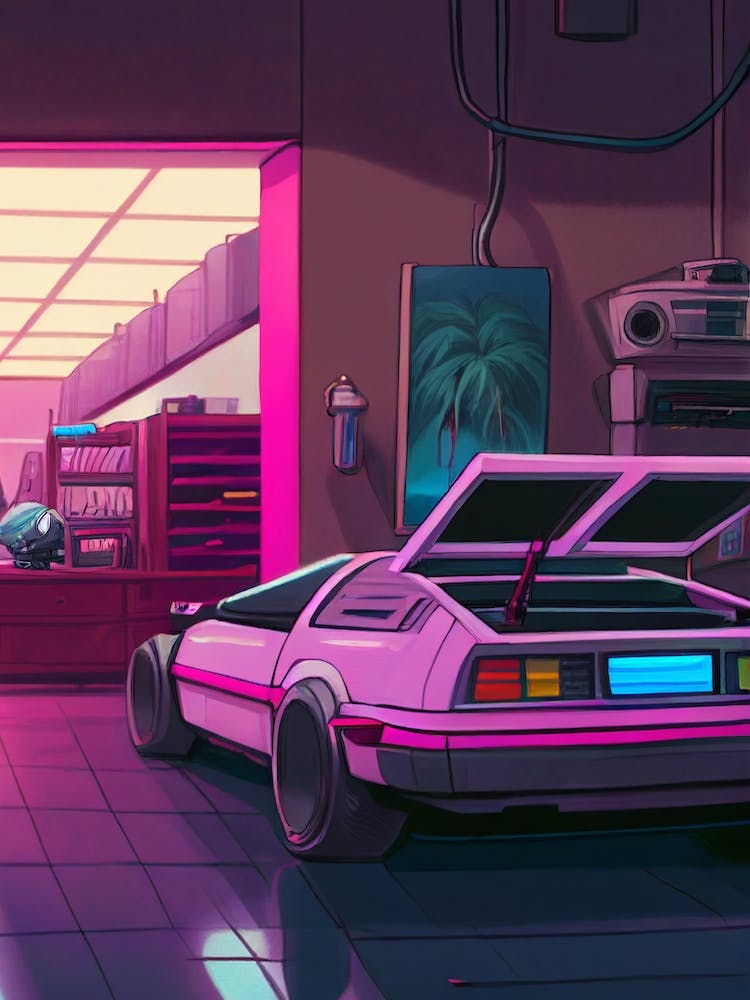 Back To The Future Lab Pink Delorean Vaporwave