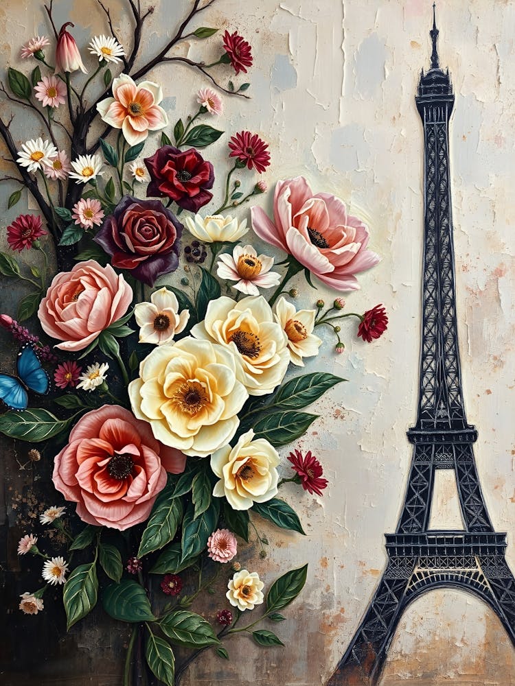 Paris Roses And Eiffel Tower