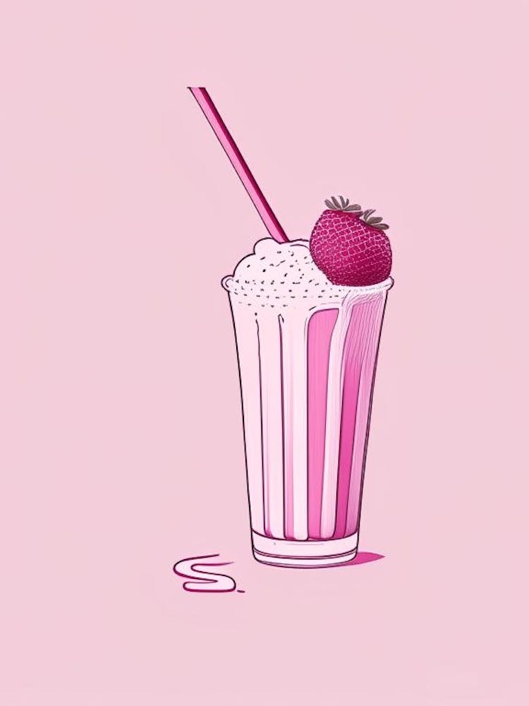 Raspberry Milkshake Dairy Food Minimal Line Drawing 1