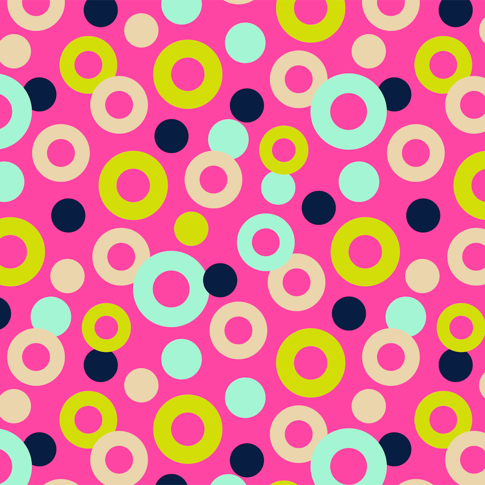 DROPS Polka Dots Rings Abstract Geometric in Retro Pink Blue Cream on Hot Pin