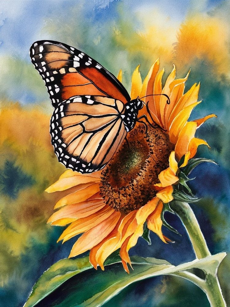Monarch Butterfly On Sunflower