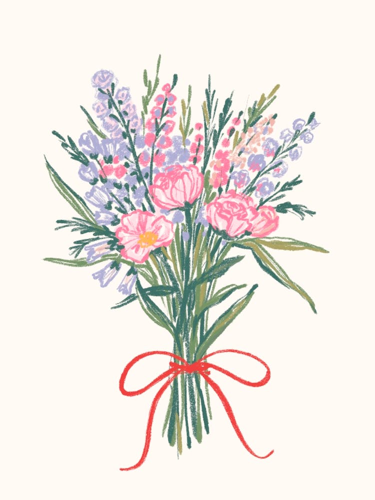 Bouquet Of Wild Flowers. Pencil Sketch