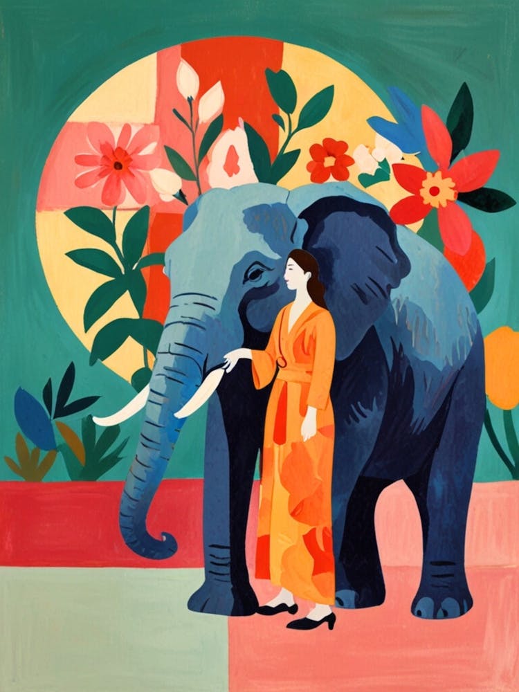 Elephant And Woman