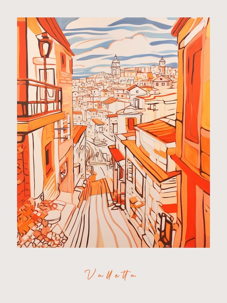Valletta Malta Orange Drawing Poster