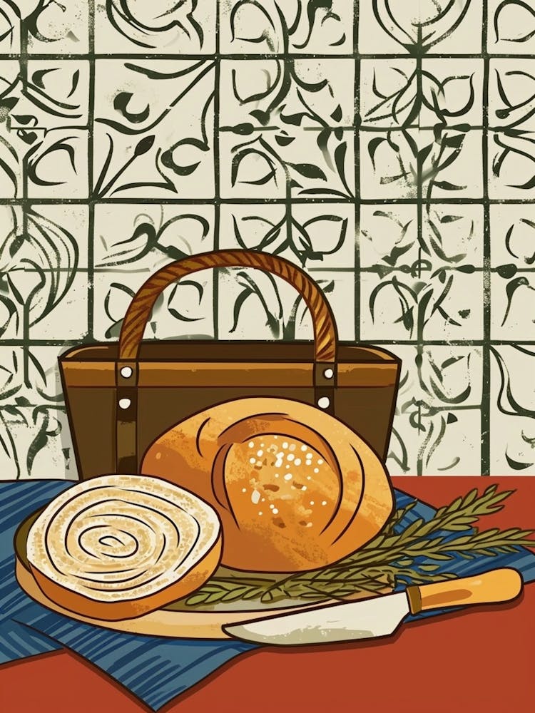 Rustic Bread On A Tiled Background 2
