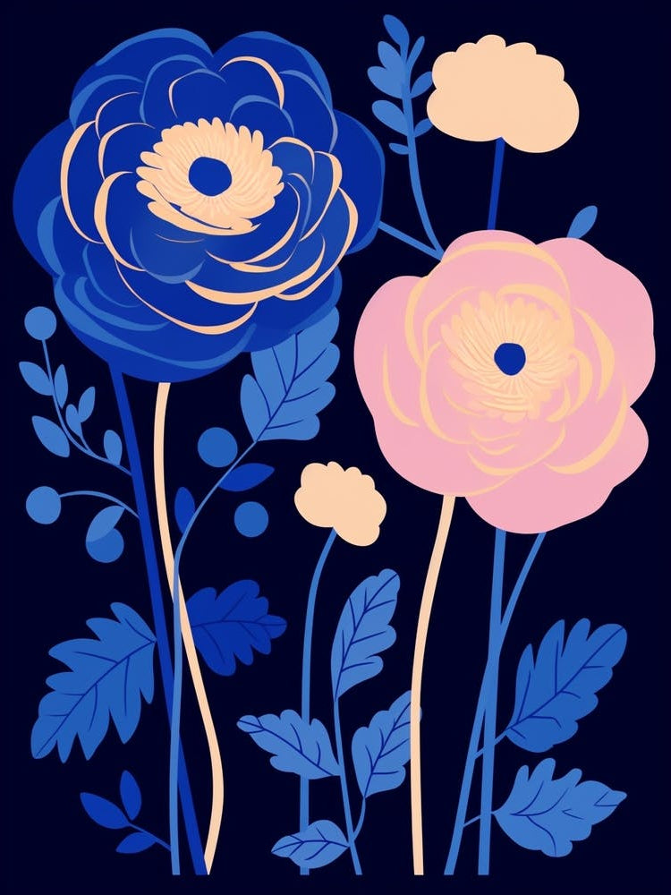 Blue Flower Illustration Ranunculus 2
