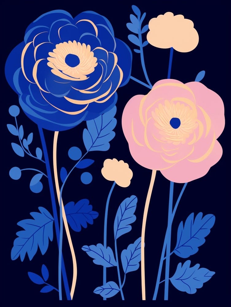 Blue Flower Illustration Ranunculus 2