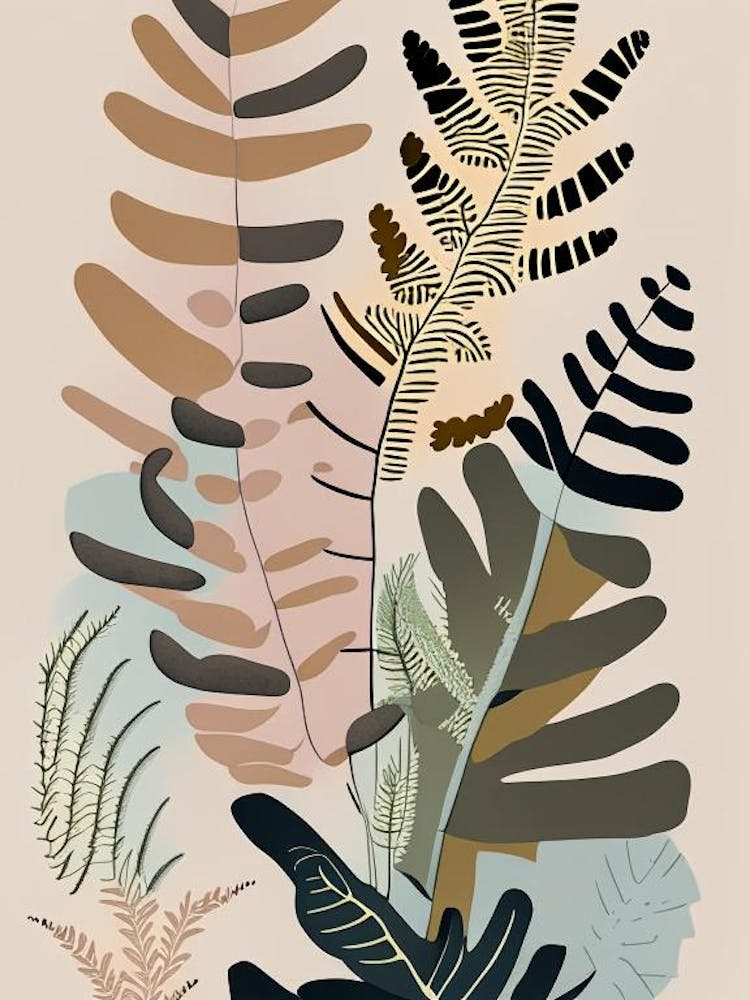 Polypody Fern Wildflower Modern Muted Colours 1