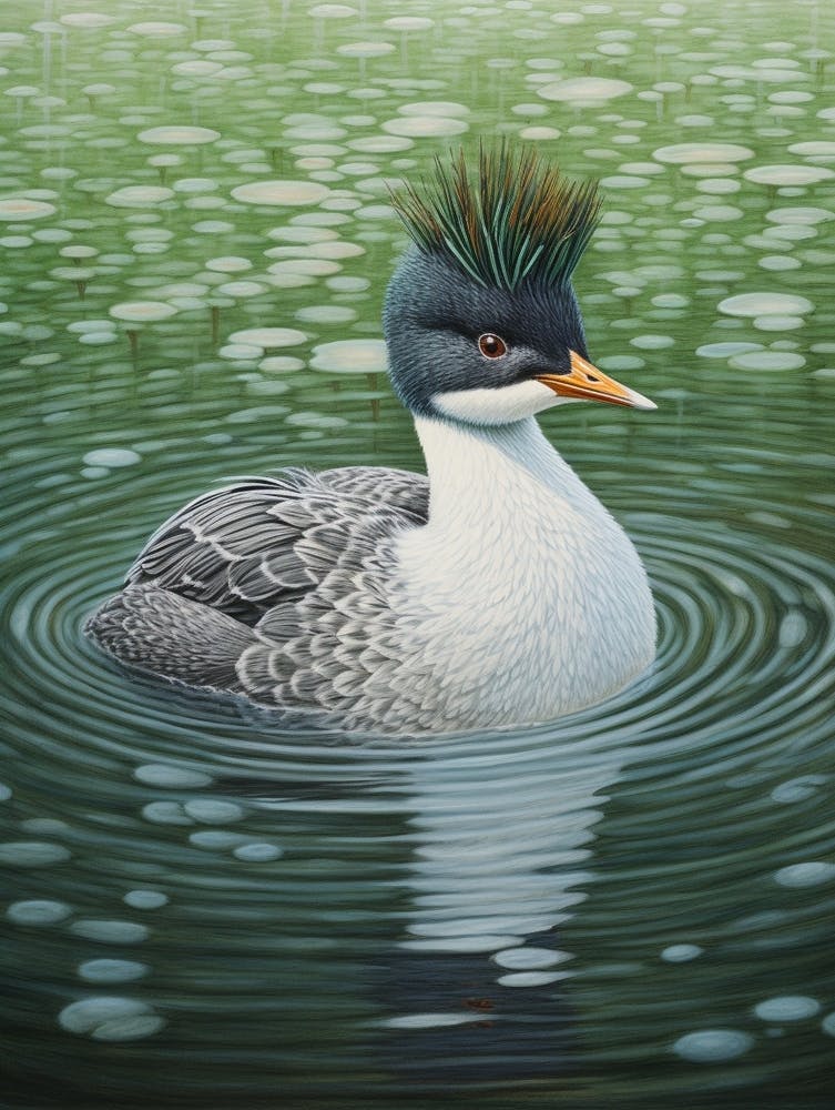 Ohara Koson Inspired Bird Painting Grebe 1