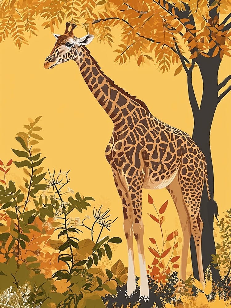 Giraffe In Nature Modern Illustration 3