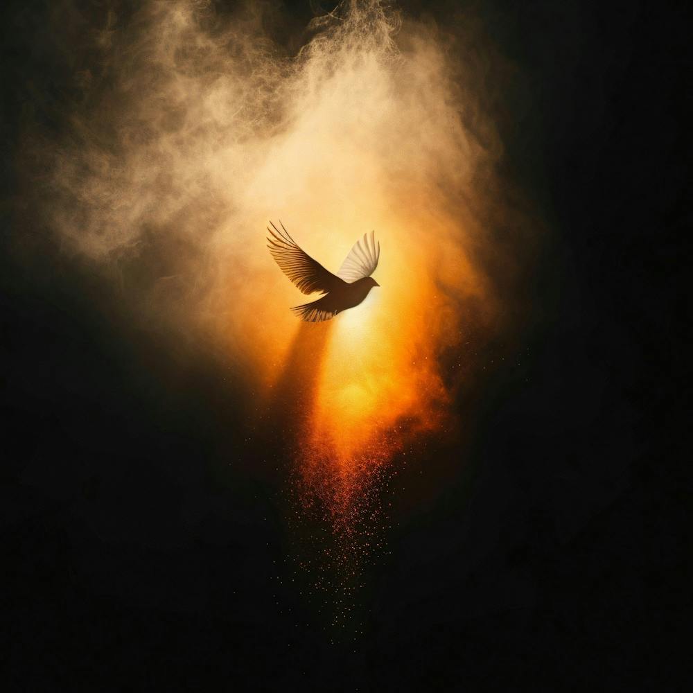 Dove Flying Through Smoke
