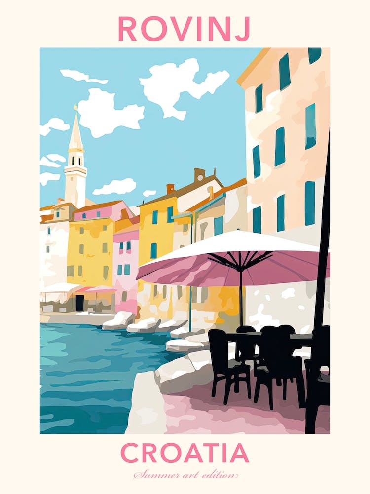 Rovinj, Kroatien, Illustration in flachen Pastelltönen 3 Poster