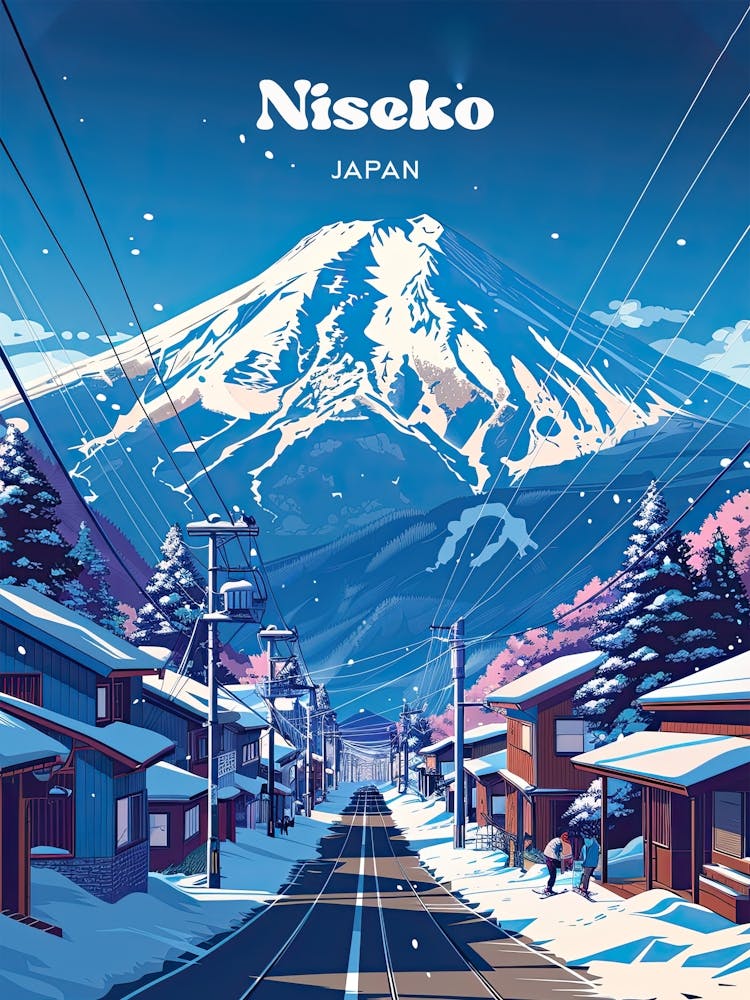 Niseko Hokkaido Japan Snow Digital Travel Illustration