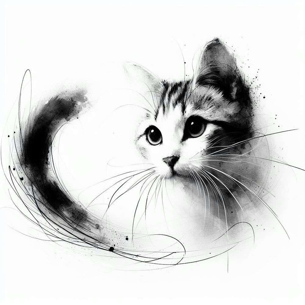 Black And White Cat Painting