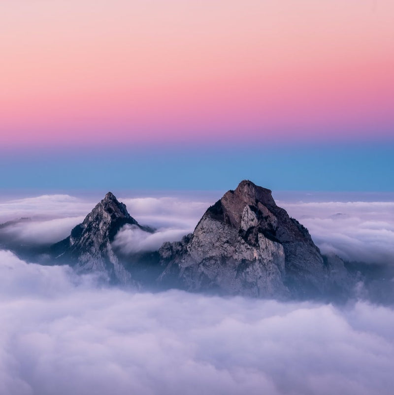 The tops of the moutains above the clouds