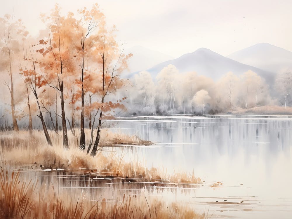A Painting Of A Lake In Autumn 30