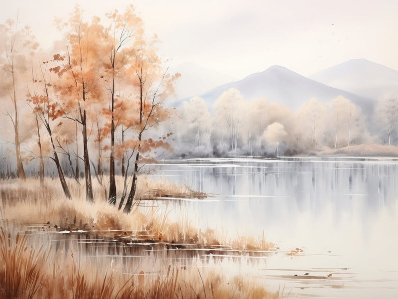 A Painting Of A Lake In Autumn 30