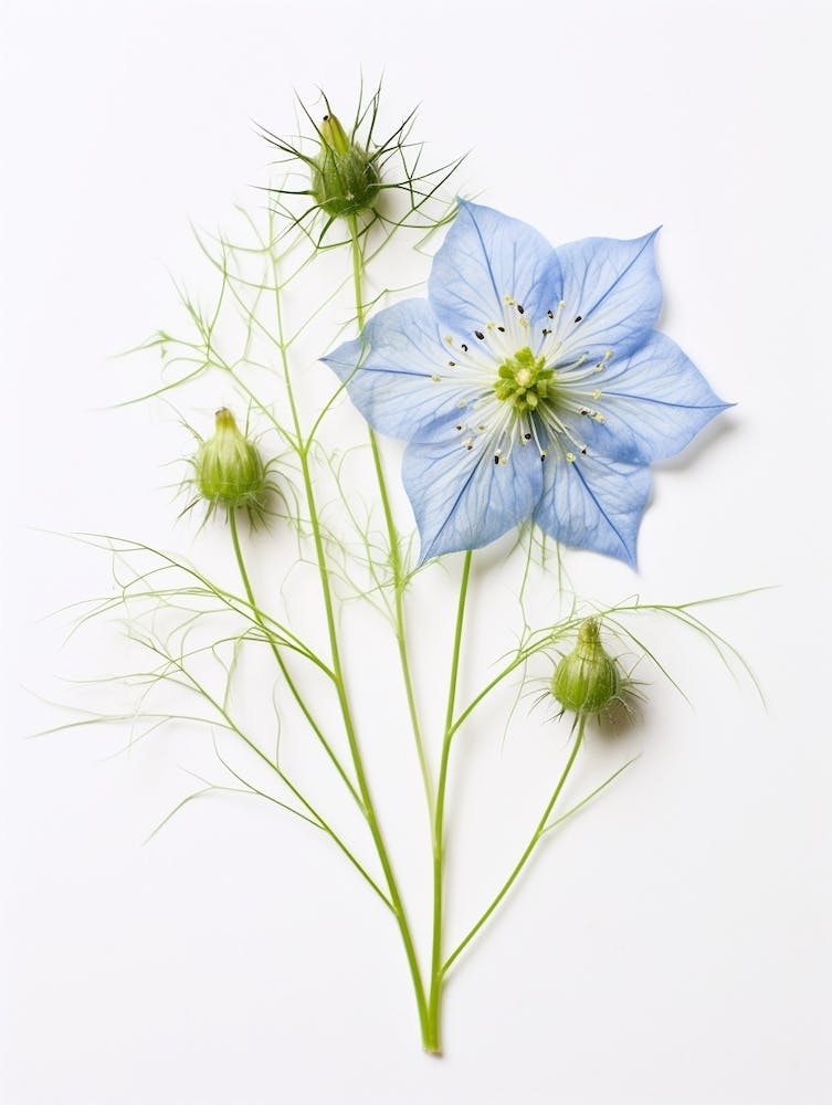 Pressed Flower Botanical Art Love In A Mist Nigella 4