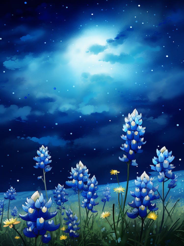 Bluebonnet Wildflower With Starry Sky 1