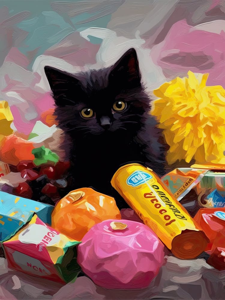 A Black Cat Kitten Oil Painting 3