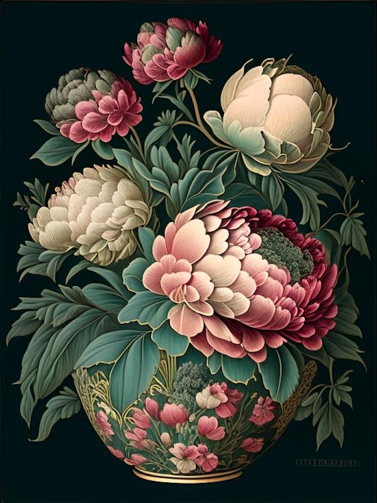 Container Gardens Peonies Black Vintage Botanical