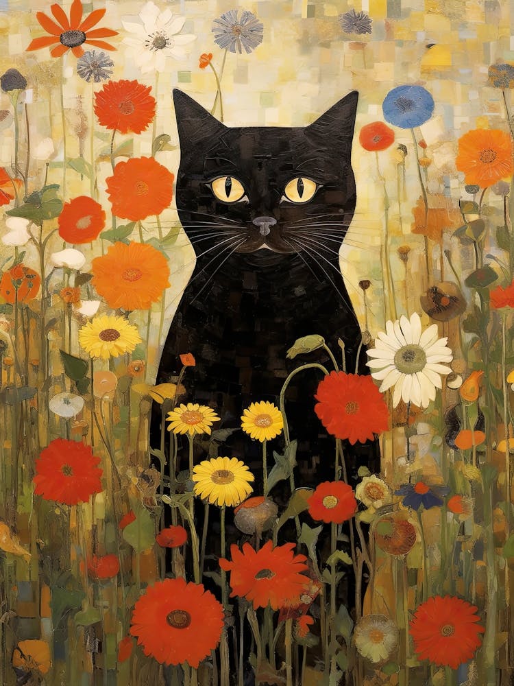 Flower Garden And A Black Cat, Inspired By Klimt 8