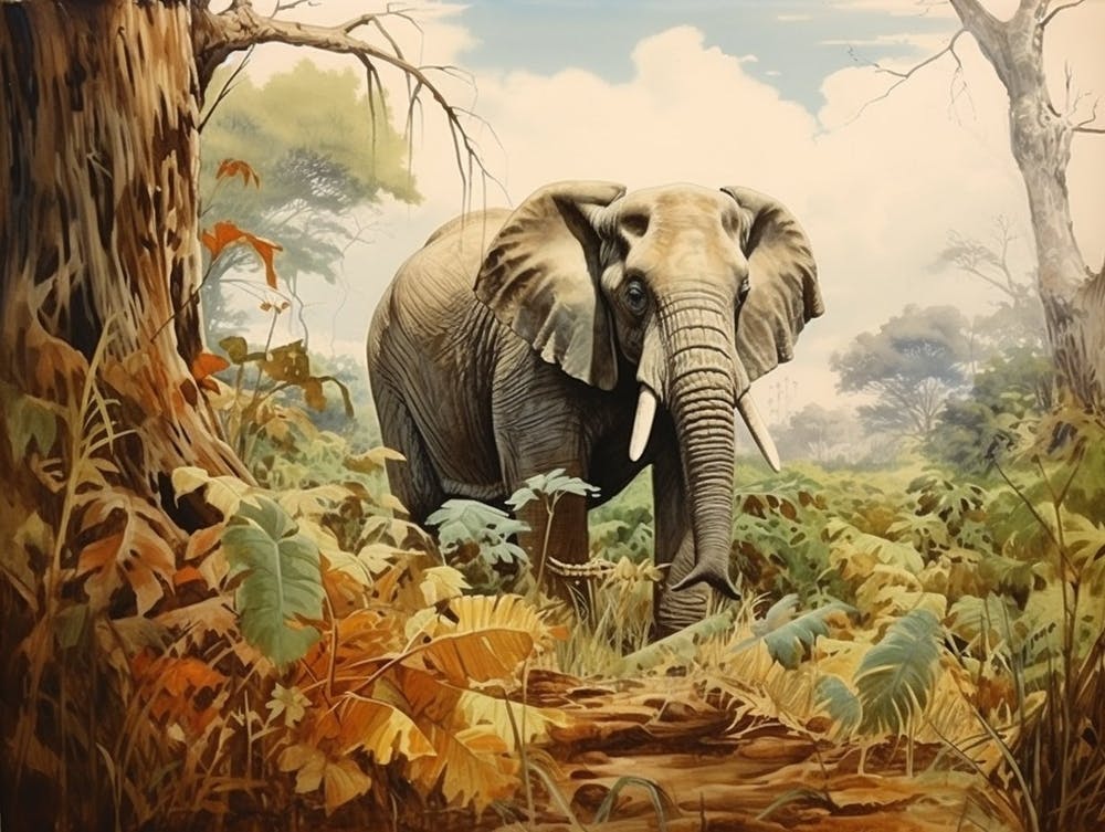 African Elephant Browsing In Africa Painting 1