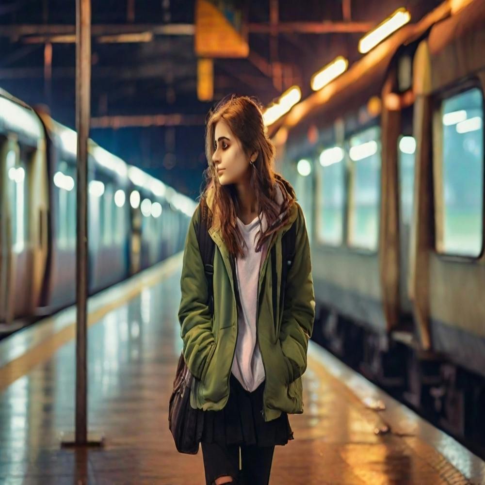 Leonardo Diffusion Xl A Girl Standing On Railway Station Leavi 0 (1)