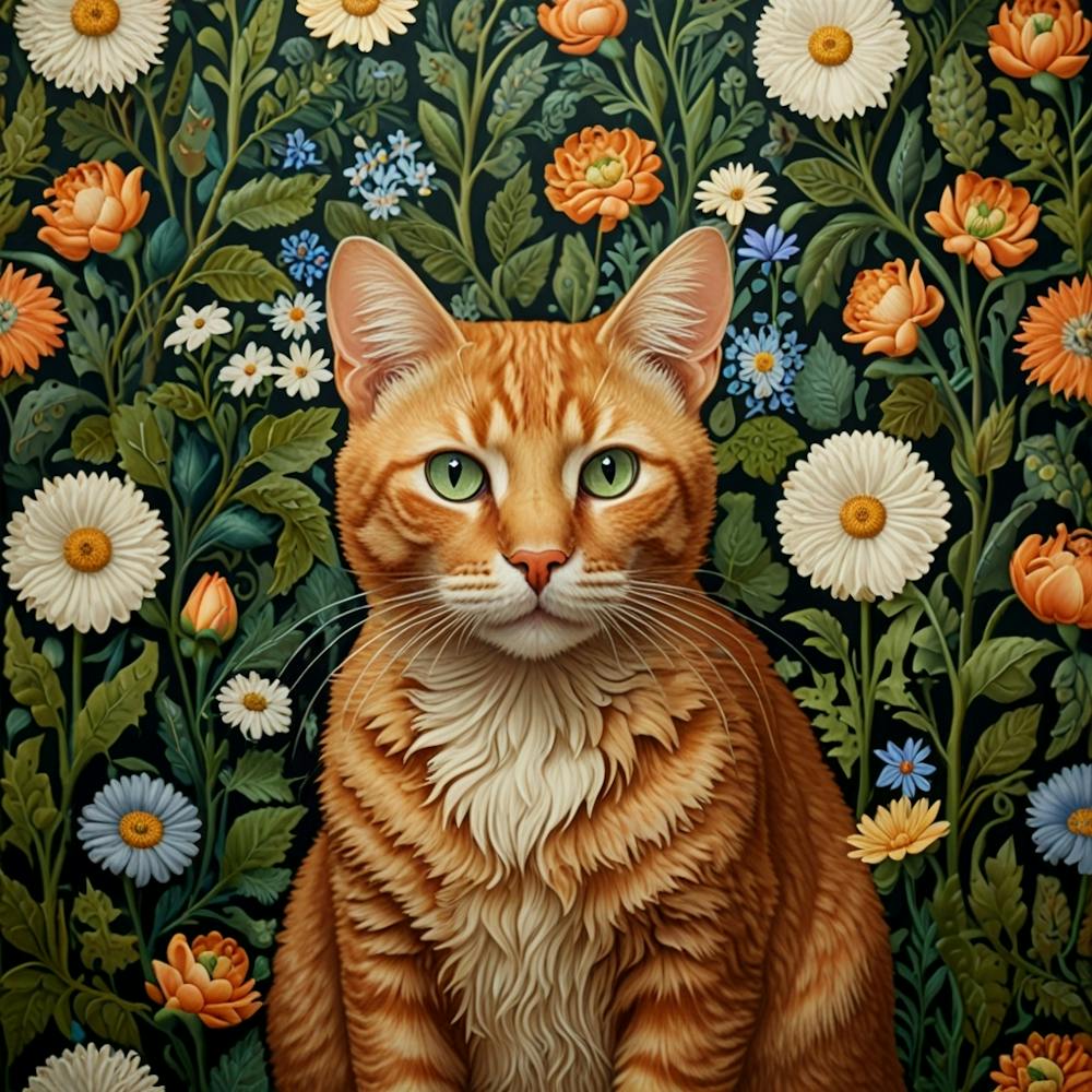 william morris Cat In Flowers 2