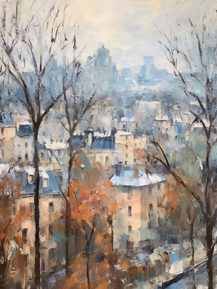 Winter City Park Painting Parc Des Buttes Chaumont Paris France 4