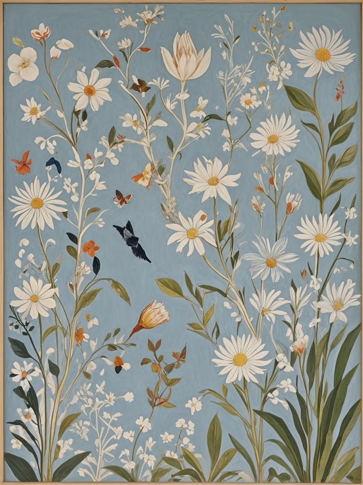 Fleurs sur Fond Bleu