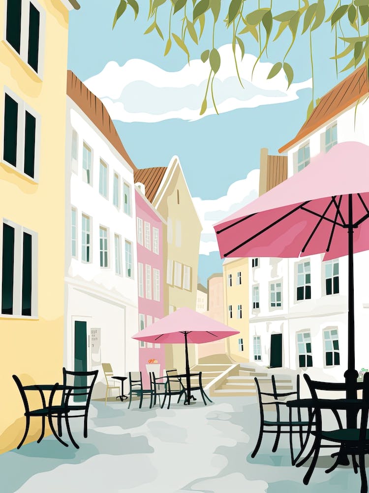 Stavenger, Norway, Illustration aux tons pastels plats 2