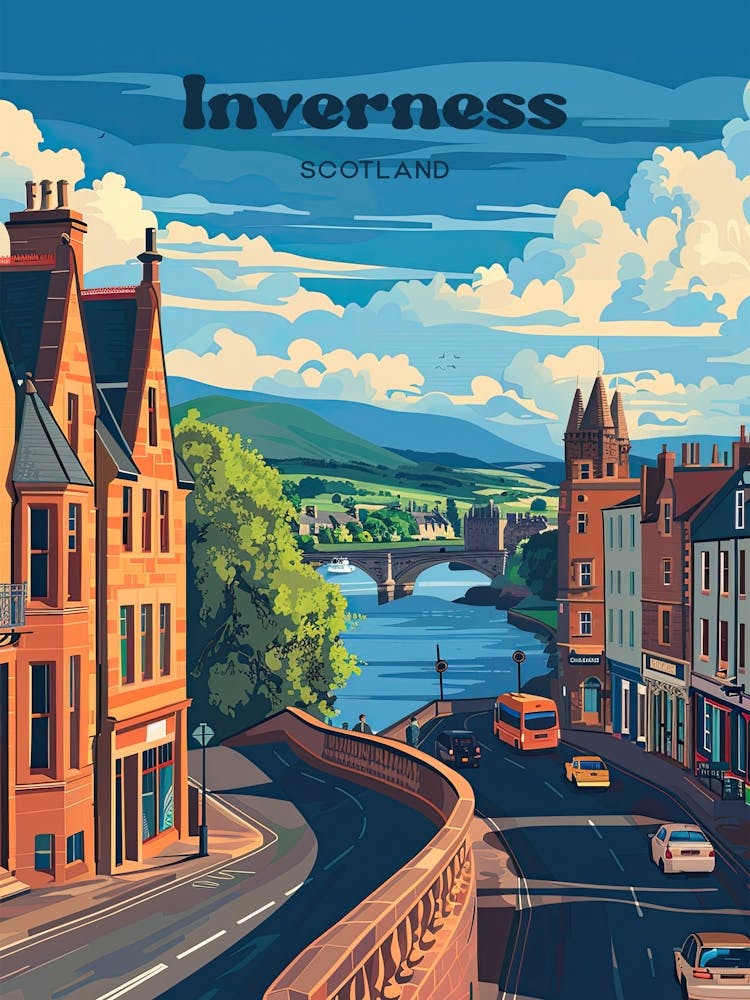 Inverness Scotland Streetview Digital Travel Art