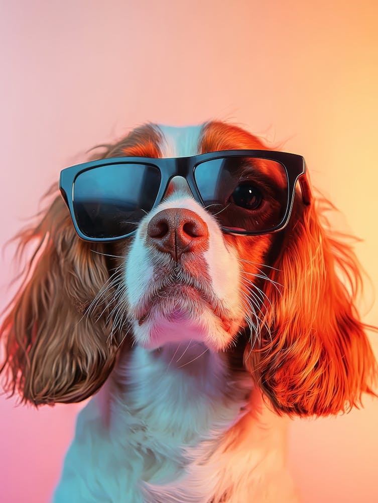 Porträt eines Hundes mit Sonnenbrille.KI-generiert. Wand