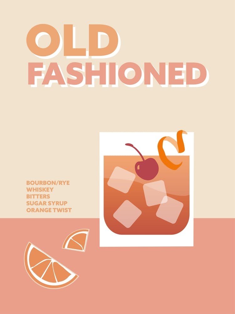 Old Fashioned Cocktail Retro Rosa Bunte Küchenbar Wand