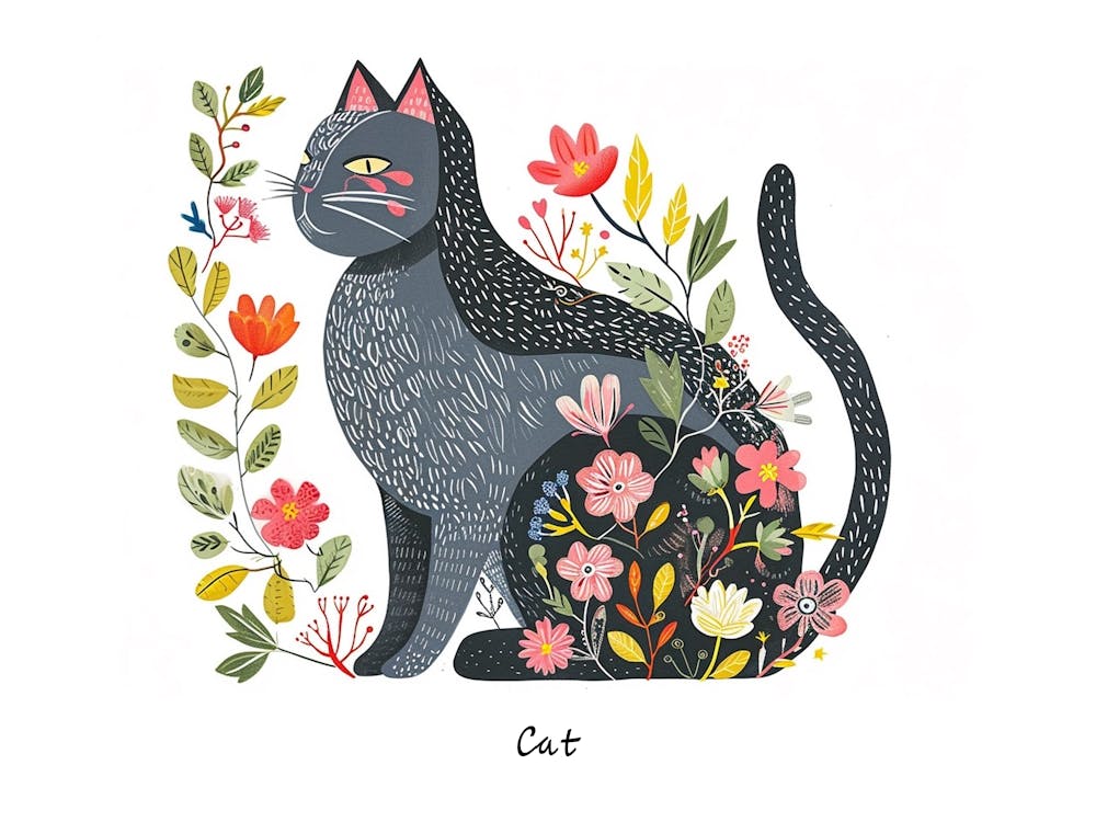 Little Floral Cat 2 Poster