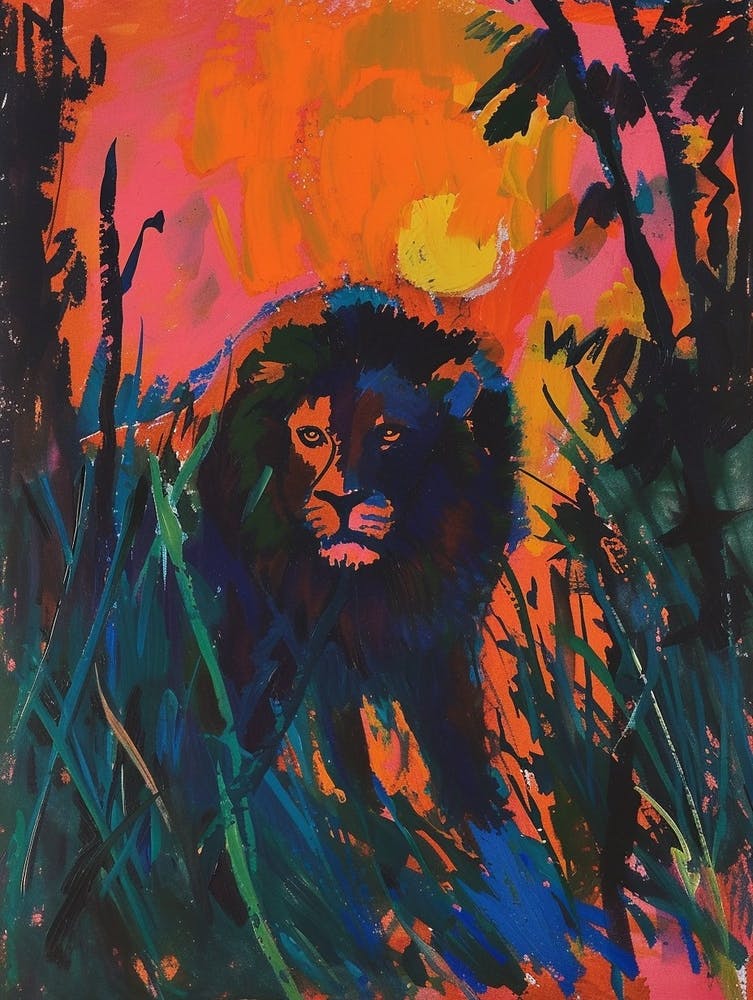Transvaal Lion Night Hunt Fauvist Painting Painting 4