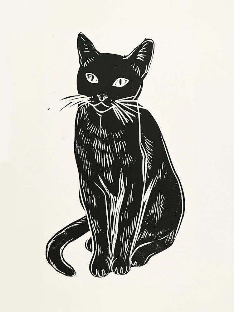 Burmese Cat Linocut Blockprint 3